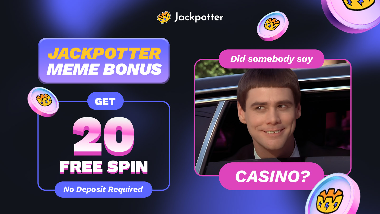 Jackpotter Meme Bonus - Get 20 Free Spins, No Deposit Needed!